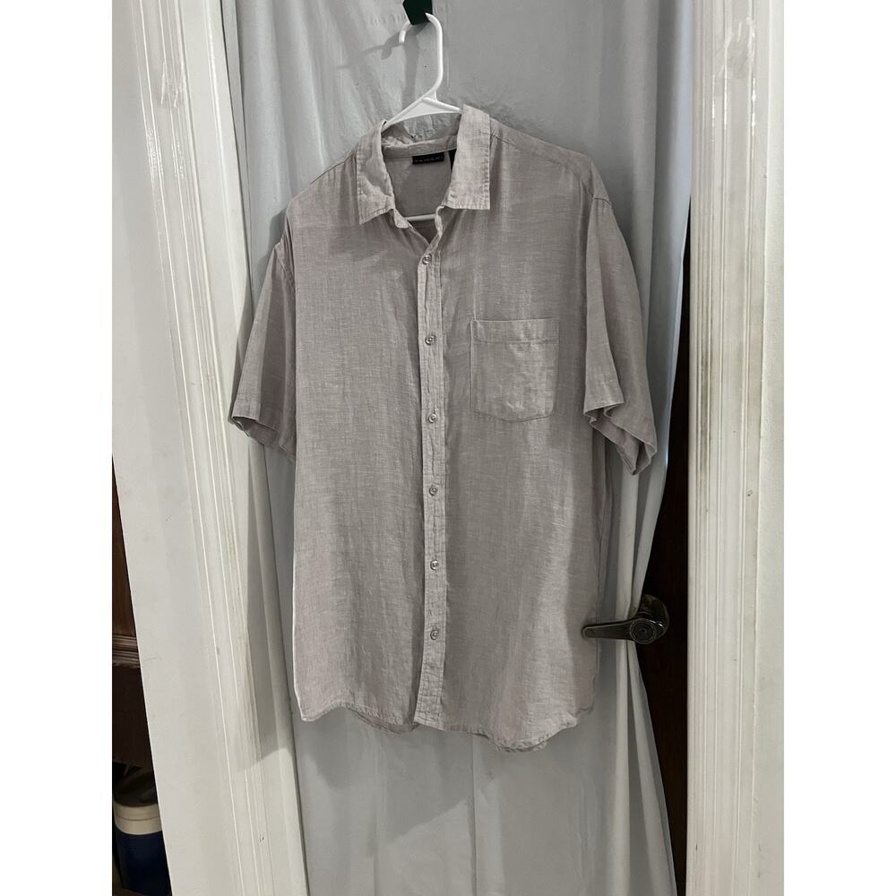Tahari Oatmeal Men’s Linen Button Front Short Sleeve Shirt Sz L